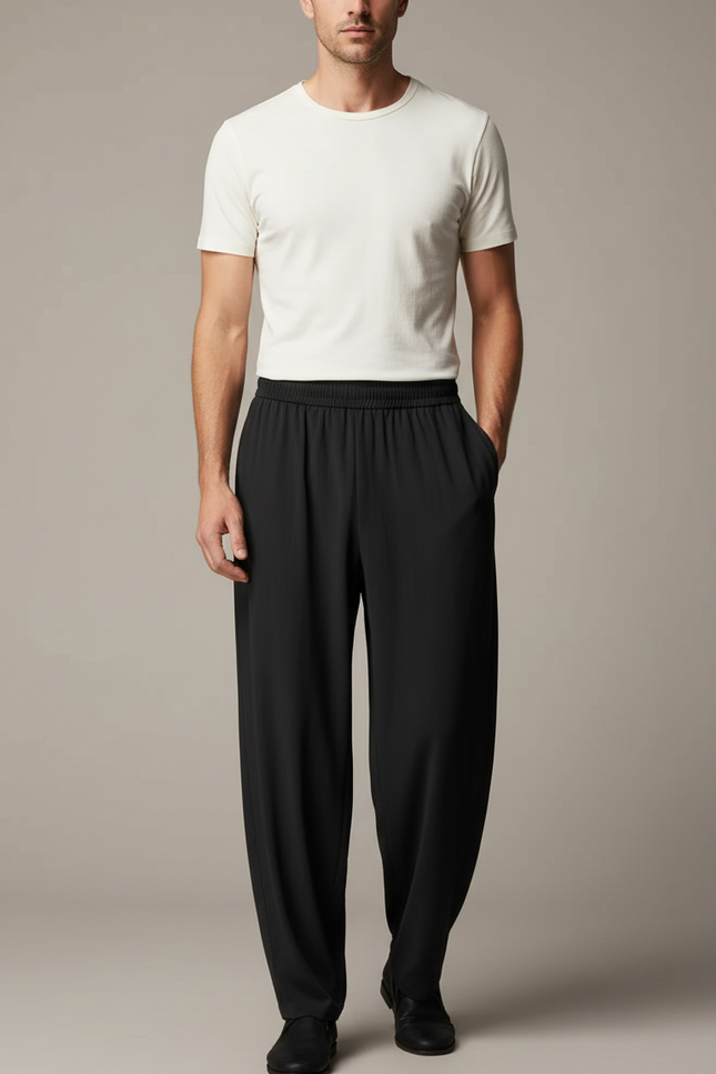 Pantalon Fluide Homme Noir Coupe Ample - Viscose