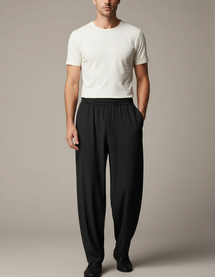 Pantalon Fluide Homme Noir Coupe Ample - Viscose