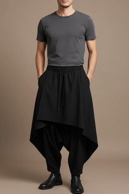 Pantalon Fluide Noir Ample Harem Asymétrique Homme - Viscose