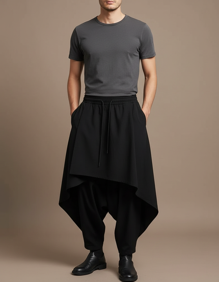 Pantalon Fluide Noir Ample Harem Asymétrique Homme - Viscose