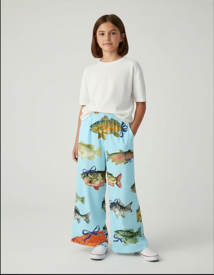 Pantalon Fluide Bleu Poissons Ample Décontracté Enfant - Viscose