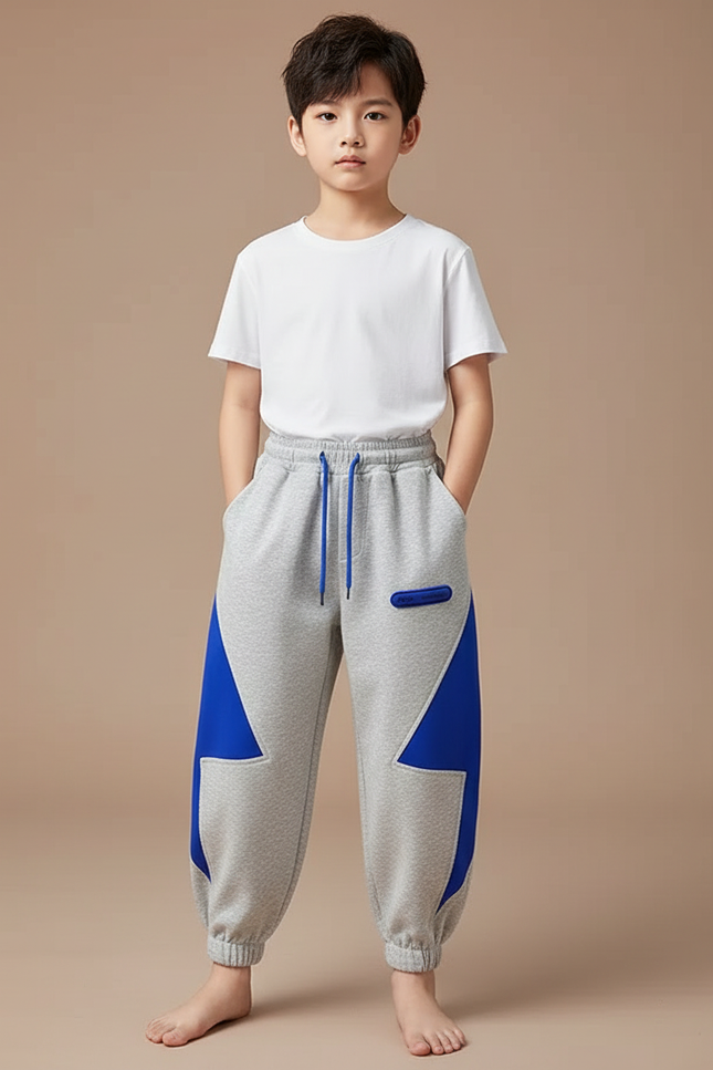 Pantalon Fluide Gris Bleu Ample Sport Enfant - Molleton