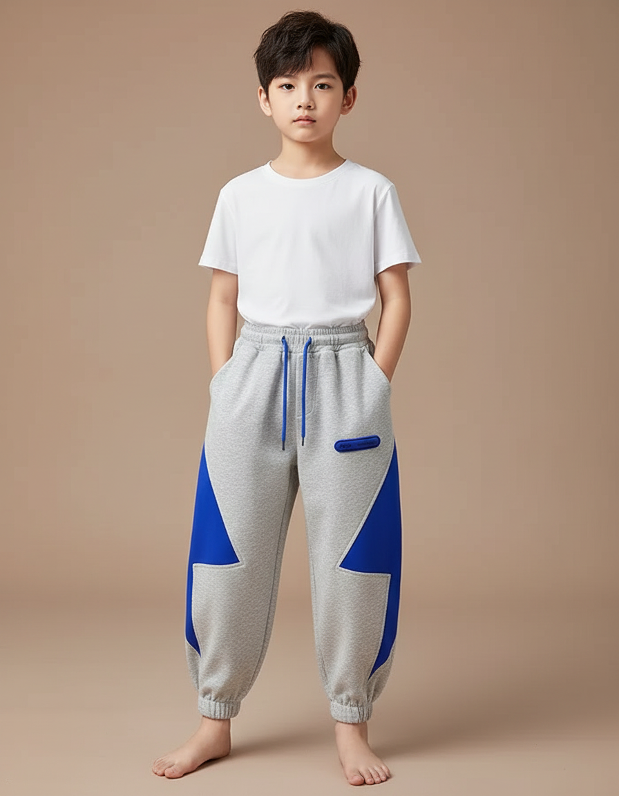 Pantalon Fluide Gris Bleu Ample Sport Enfant - Molleton