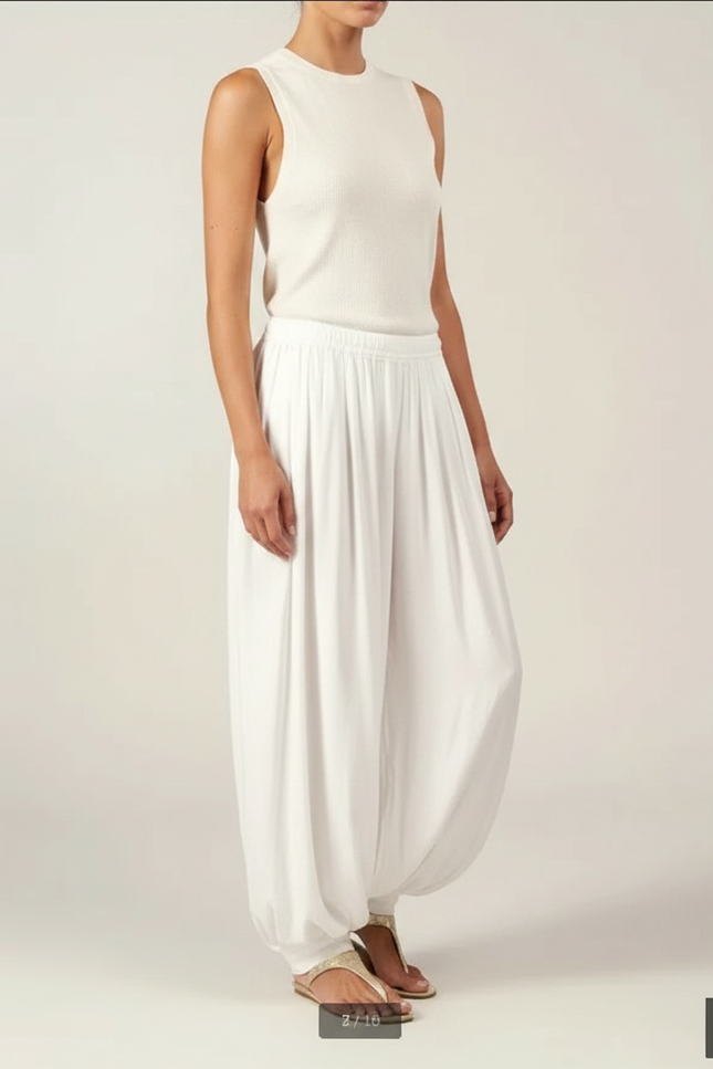 Pantalon Fluide Blanc Ample Sarouel Décontracté - Maille