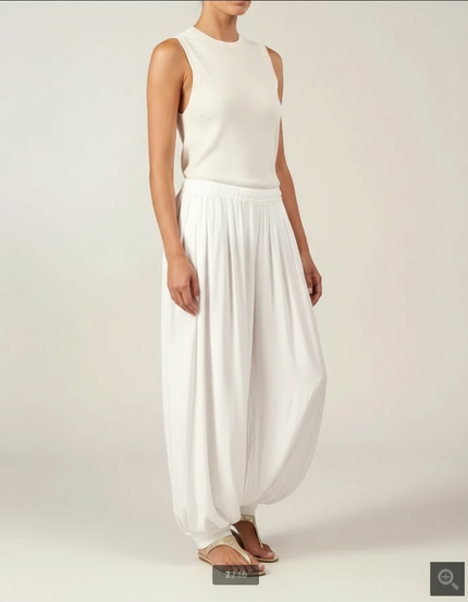 Pantalon Fluide Blanc Ample Sarouel Décontracté - Maille