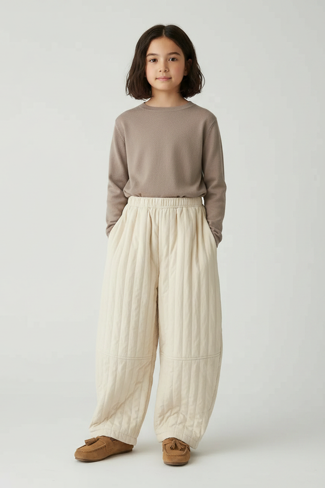 Pantalon Fluide Écru Matelassé Ample Hiver Enfant - Beige Molleton