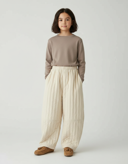 Pantalon Fluide Écru Matelassé Ample Hiver Enfant - Beige Molleton