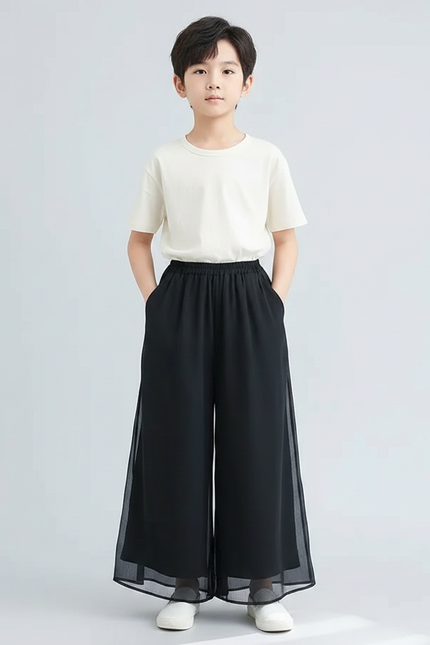 Pantalon Fluide Mousseline - Noir Polyester