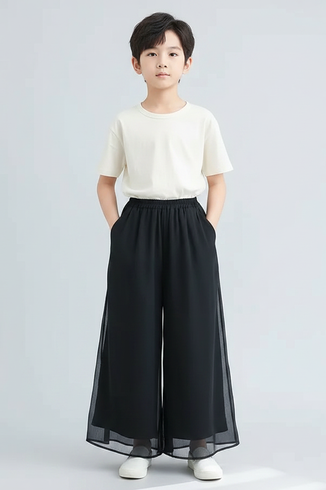 Pantalon Fluide Mousseline - Noir Polyester