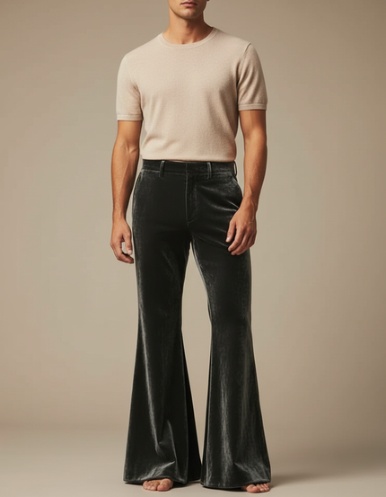 Pantalon Fluide Velours Gris Élégant Évasé Homme