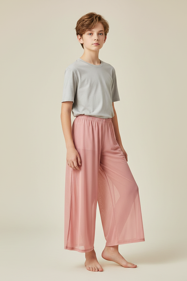 Pantalon Fluide Rose Maille Ample Évasé Léger