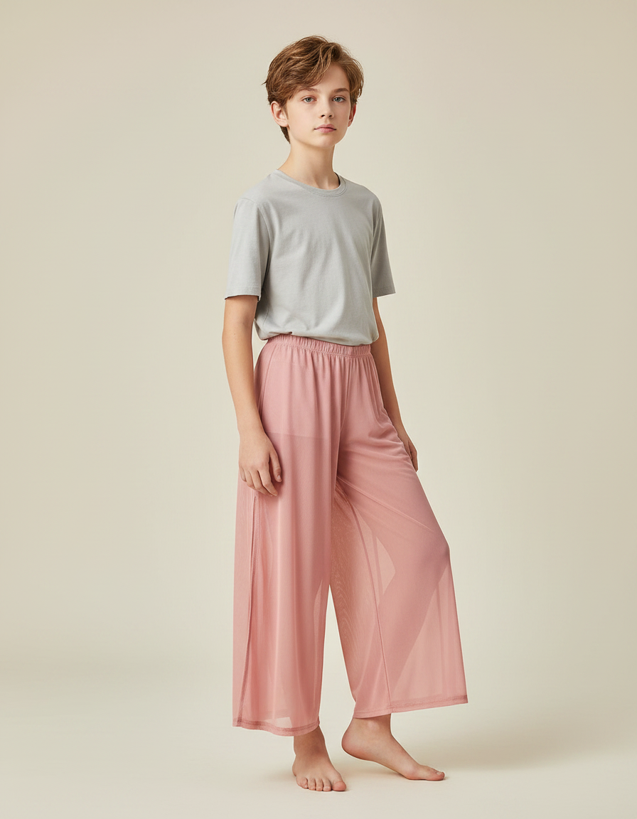 Pantalon Fluide Rose Maille Ample Évasé Léger