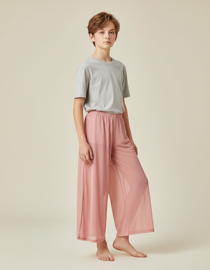 Pantalon Fluide Rose Maille Ample Évasé Léger
