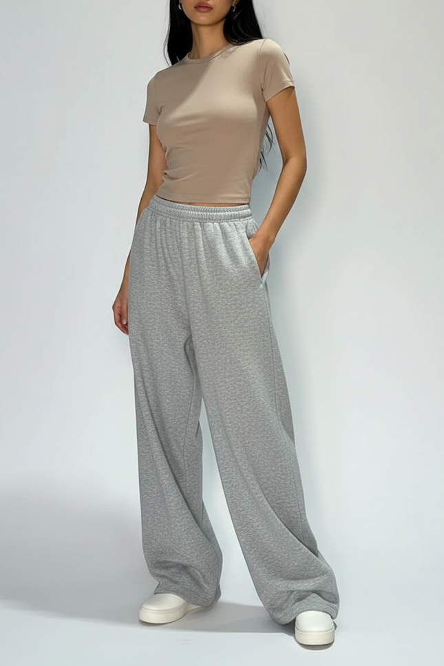 Pantalon Fluide Gris Ample Décontracté Molleton Jogger