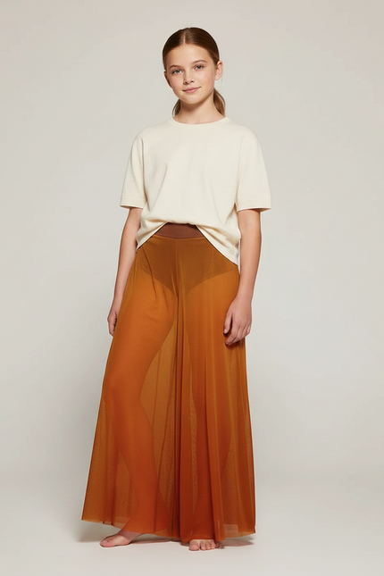 Pantalon Fluide Transparent Ample Marron Mesh Danse - Polyester
