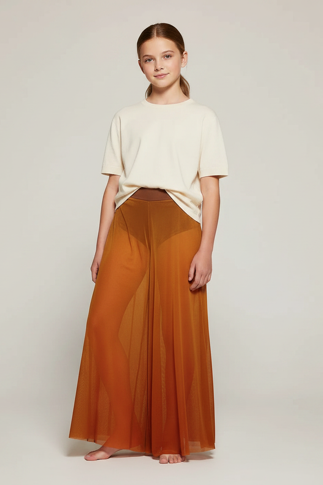 Pantalon Fluide Transparent Ample Marron Mesh Danse - Polyester
