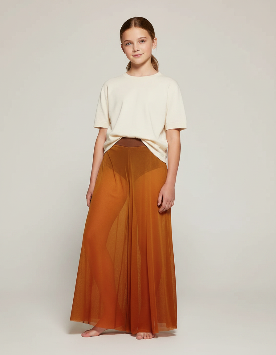 Pantalon Fluide Transparent Ample Marron Mesh Danse - Polyester