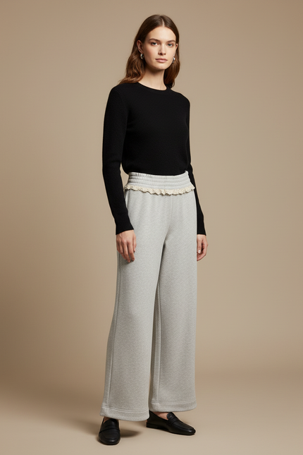 Pantalon Fluide Gris Ample Décontracté Coton Élastique - Molleton