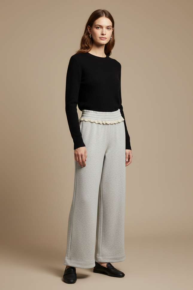 Pantalon Fluide Gris Ample Décontracté Coton Élastique - Molleton