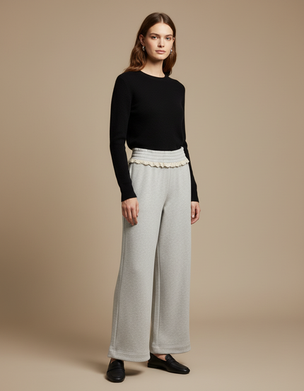 Pantalon Fluide Gris Ample Décontracté Coton Élastique - Molleton