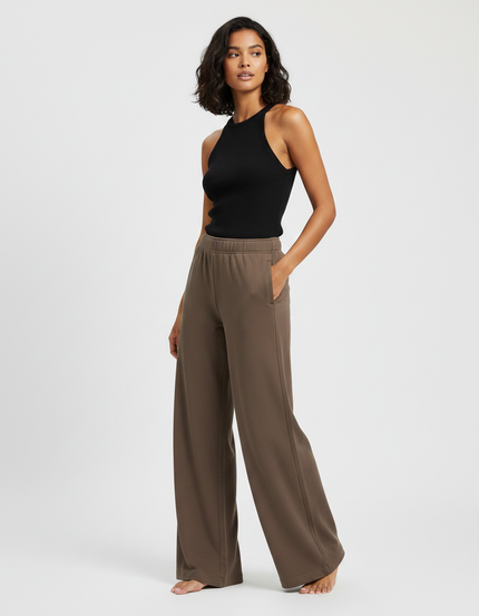 Pantalon Fluide Marron Droit Ample Décontracté Coton - Molleton