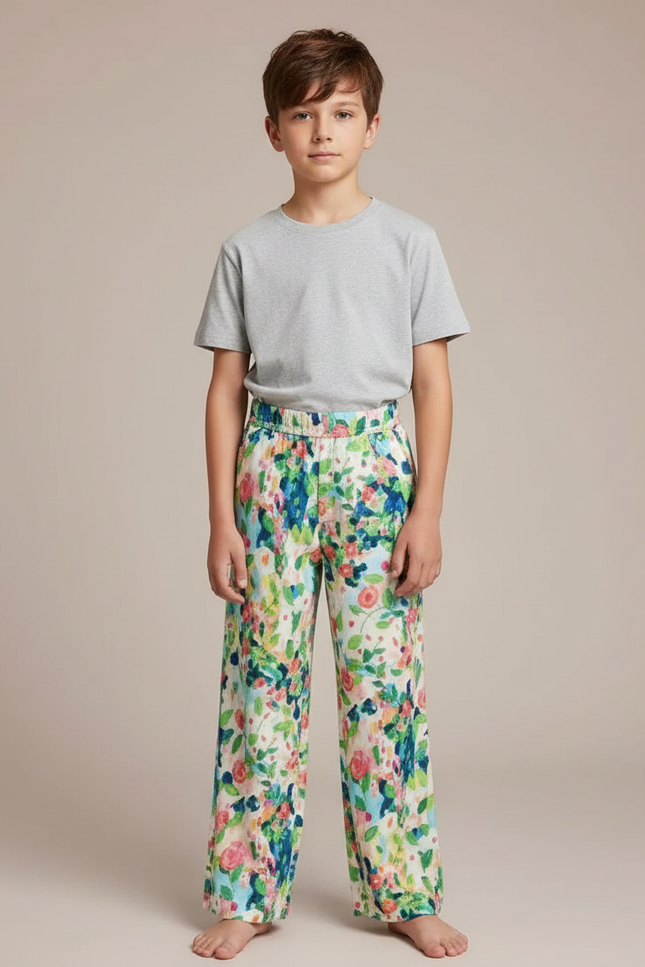 Pantalon Fluide Imprimé Floral Ample Décontracté Multicolore - Lin