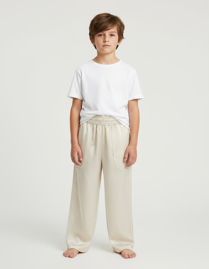 Pantalon Fluide Crème Satiné Ample Décontracté Léger - Beige