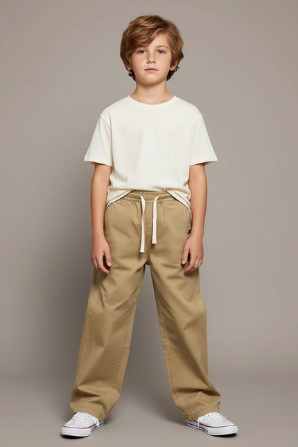Pantalon Fluide Beige Coton Ample Confortable Garçon