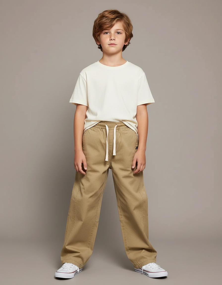 Pantalon Fluide Beige Coton Ample Confortable Garçon