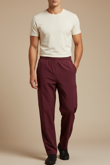 Pantalon Fluide Bordeaux Droit Cargo Confortable Homme - Polyester