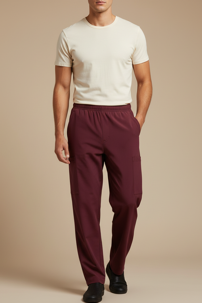 Pantalon Fluide Bordeaux Droit Cargo Confortable Homme - Polyester