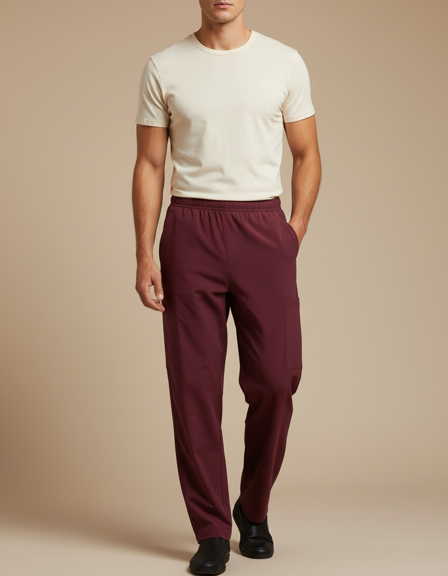Pantalon Fluide Bordeaux Droit Cargo Confortable Homme - Polyester
