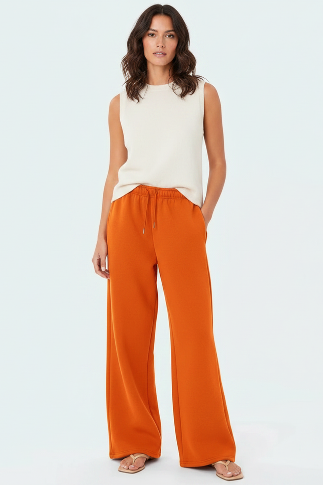 Pantalon Fluide Orange Ample Décontracté Femme - Molleton
