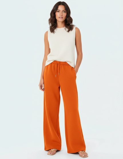 Pantalon Fluide Orange Ample Décontracté Femme - Molleton