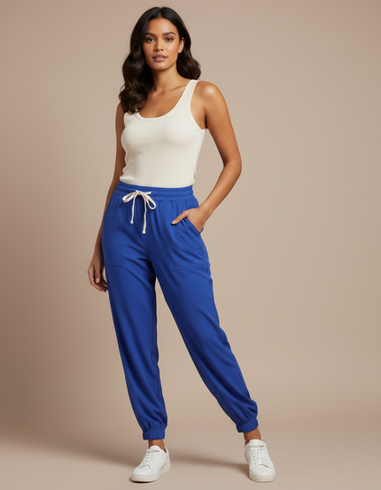 Pantalon Fluide Bleu Royal Jogger Cordon Femme - Molleton