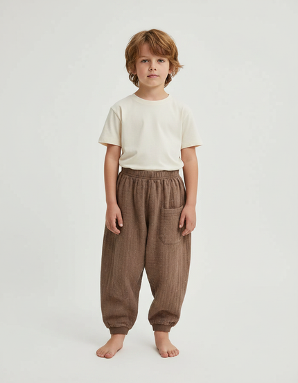 Pantalon Fluide Marron Ample Côtelé Enfant Confortable - Cordé