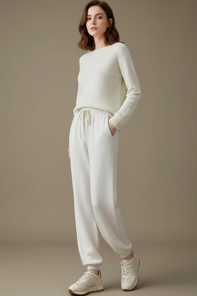Pantalon Fluide Blanc Laine Confortable Sport Décontracté