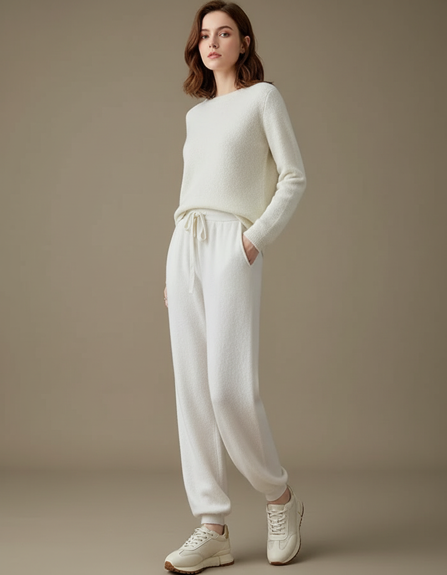 Pantalon Fluide Blanc Laine Confortable Sport Décontracté