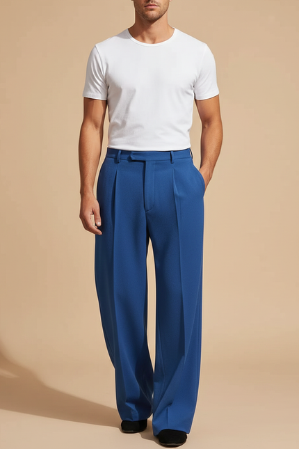 Pantalon Fluide Bleu Royal Plissé Ample Homme Élégant - Viscose