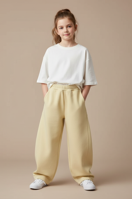 Pantalon Fluide Jaune Ample Confortable Décontracté Enfant - Molleton