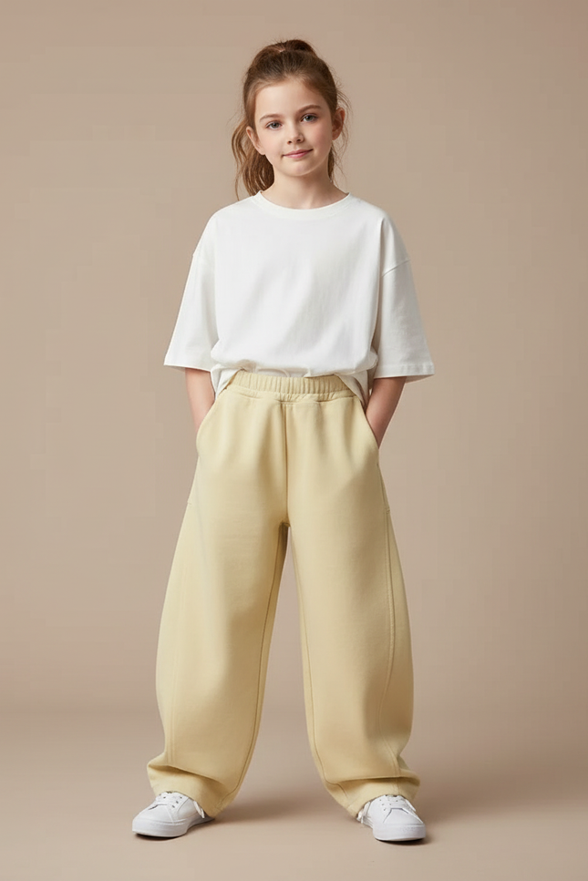 Pantalon Fluide Jaune Ample Confortable Décontracté Enfant - Molleton