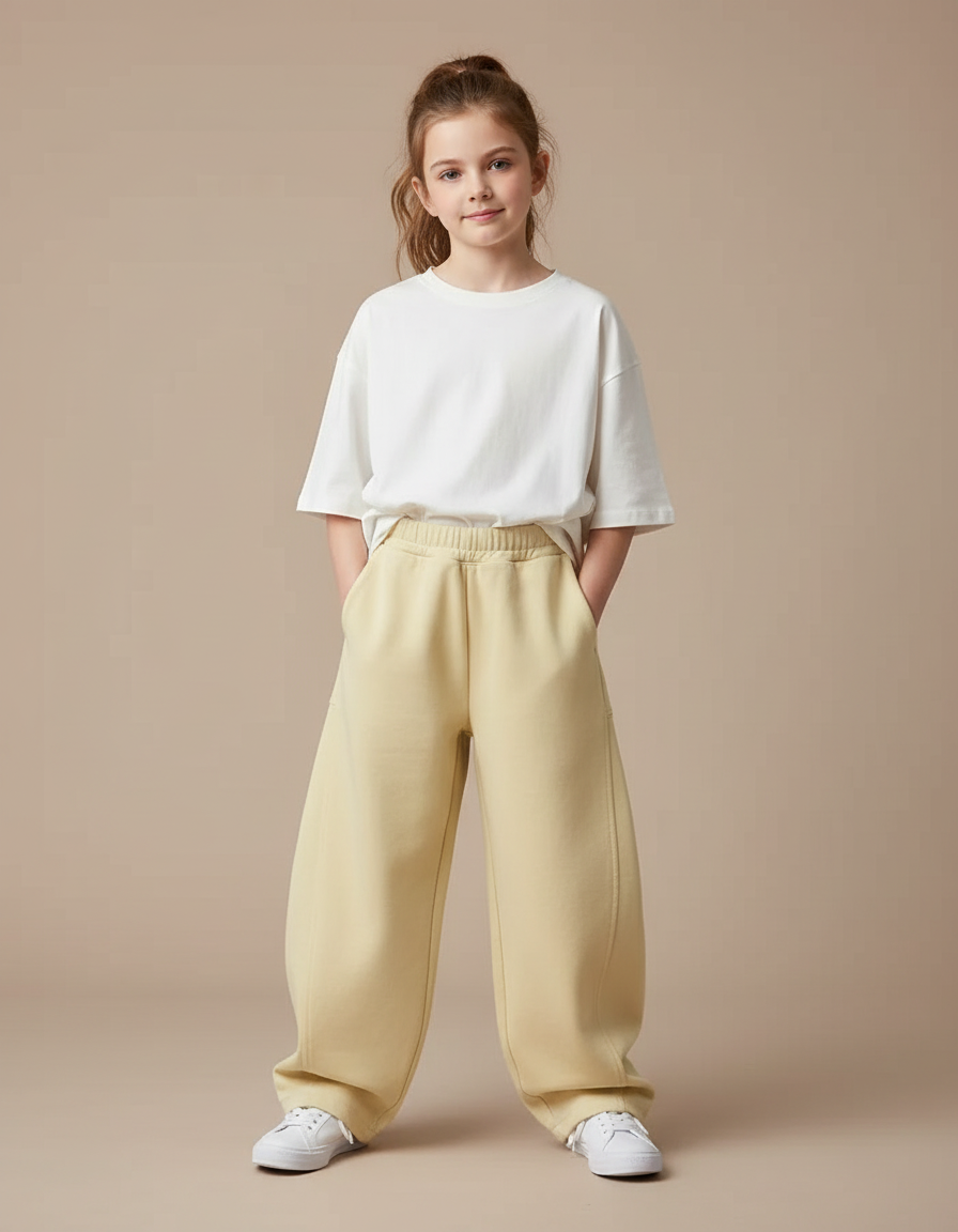 Pantalon Fluide Jaune Ample Confortable Décontracté Enfant - Molleton