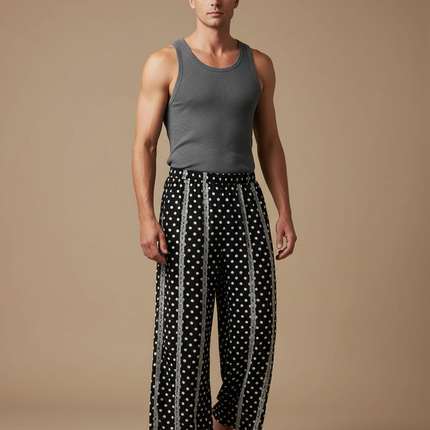 Pantalon Fluide Noir Polka Dots Ample Homme Confortable - Viscose
