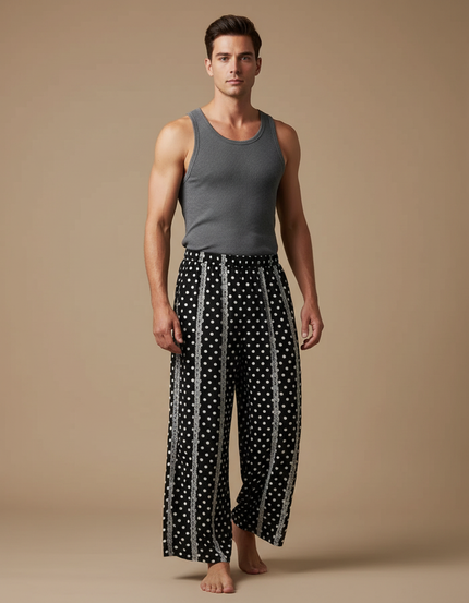 Pantalon Fluide Noir Polka Dots Ample Homme Confortable - Viscose