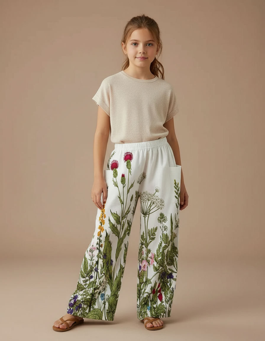 Pantalon Fluide Blanc Imprimé Floral Ample Confortable - Viscose