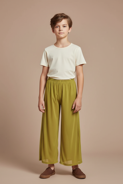 Pantalon Fluide Vert Ample Maille Léger Confortable