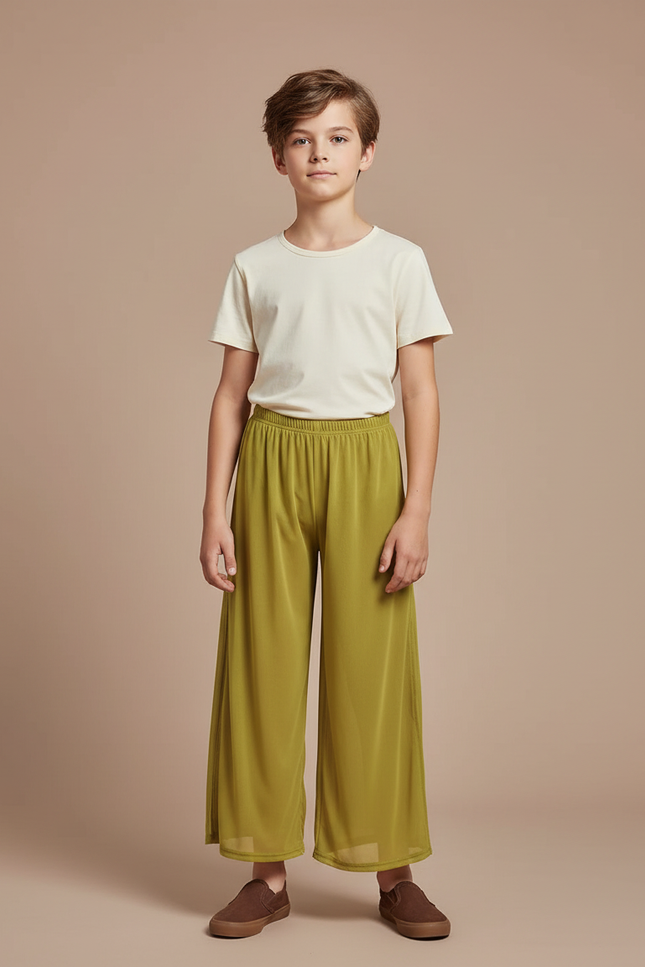 Pantalon Fluide Vert Ample Maille Léger Confortable