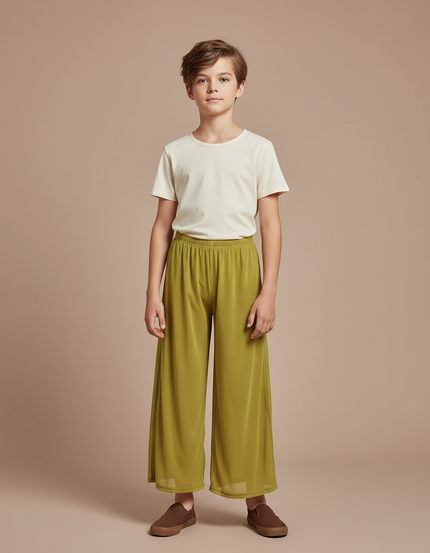 Pantalon Fluide Vert Ample Maille Léger Confortable