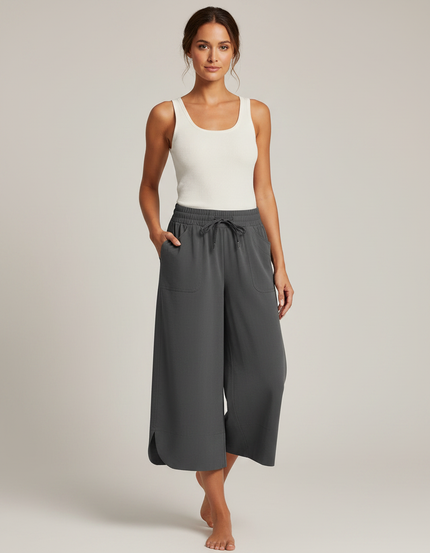 Pantalon Fluide Gris Ample Cordon Décontracté Mi-long - Viscose