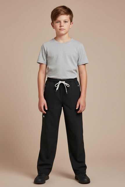 Pantalon Fluide Garçon Noir Coupe Ample Polyester